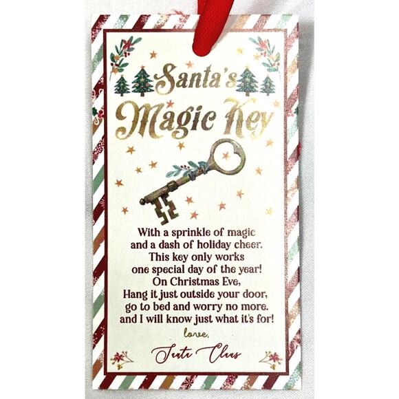 Christmas Santa's Magic Key Ornament Card Red Ribbon - Picture 4 of 16
